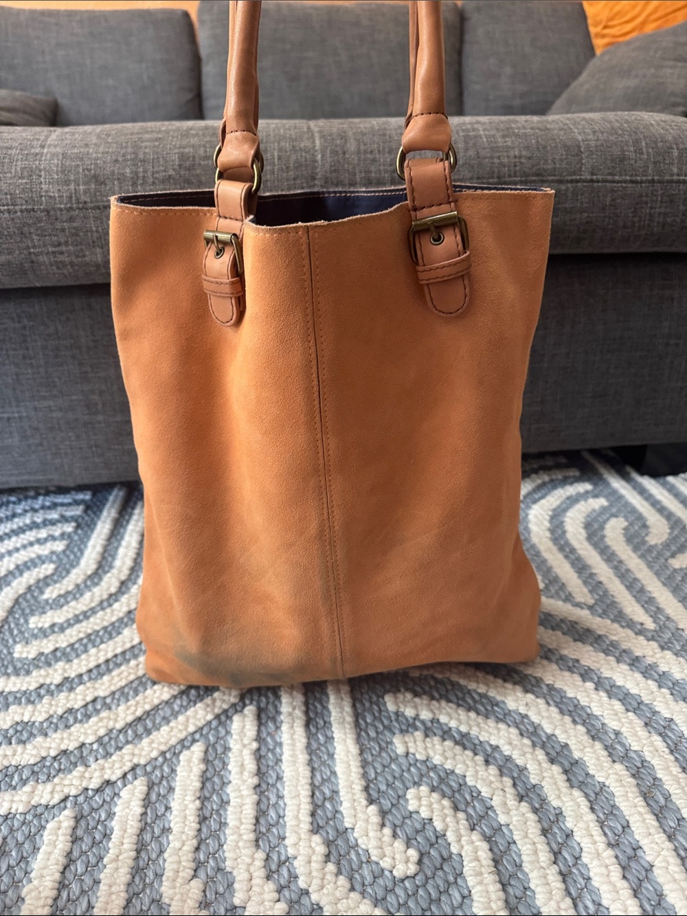 Miss Albright Donna McKenzie French Bulldog Suede Leather Tote Bag | Dog Lover - Picture 3 of 12